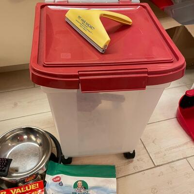 Lot 373  Dog Misc with Food Bin