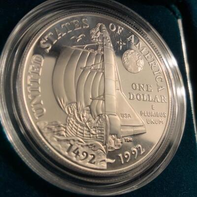 1992 COLUMBUS 90% SILVER PROOF DOLLAR 