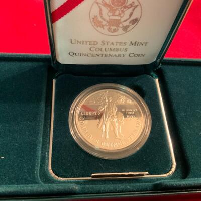1992 COLUMBUS 90% SILVER PROOF DOLLAR 
