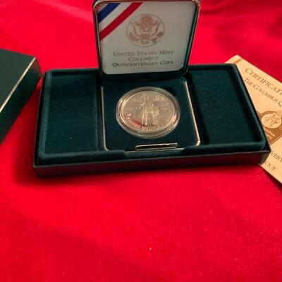1992 COLUMBUS 90% SILVER PROOF DOLLAR 