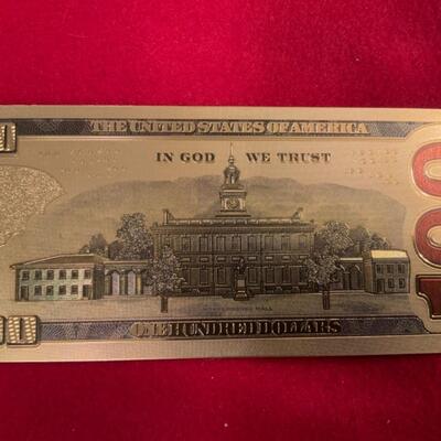  .999 GOLD FOIL 100.00 DOLLAR BILL