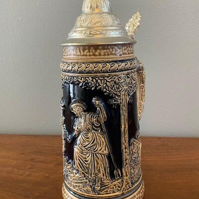 Vintage Cobalt & Tan DBGM Lidded Beer Stein West Germany Man Lady Cabin