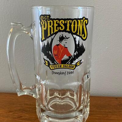 Vintage Disneyland Hotel Restaurant Sgt. Preston's Yukon Saloon Glass Beer Mug Stein
