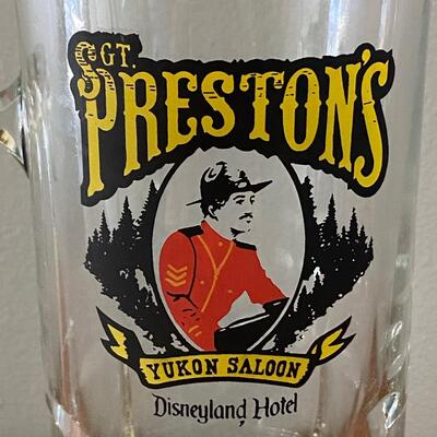 Vintage Disneyland Hotel Restaurant Sgt. Preston's Yukon Saloon Glass Beer Mug Stein