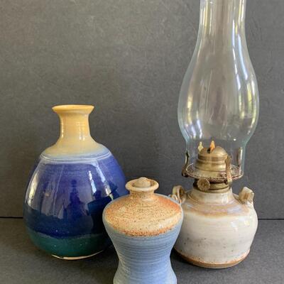 Lot 172: Stoneware Oil Lamp & More