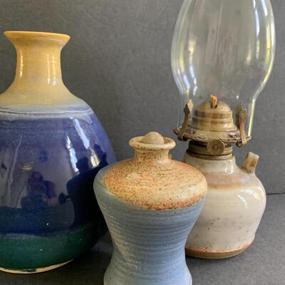 Lot 172: Stoneware Oil Lamp & More