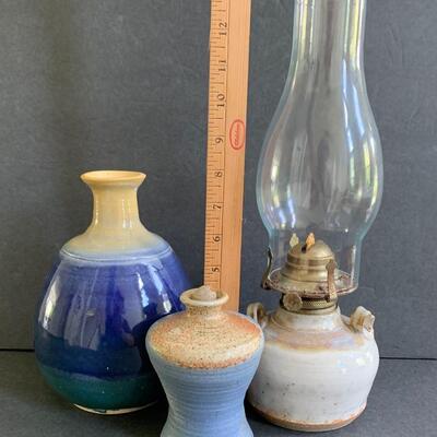 Lot 172: Stoneware Oil Lamp & More