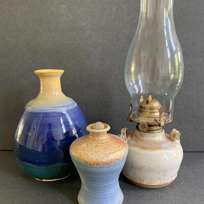 Lot 172: Stoneware Oil Lamp & More