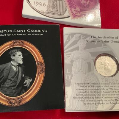  SAINT GAUDENS 1996 COMMUNITY SERVICE 90% SILVER DOLLAR & STAMP