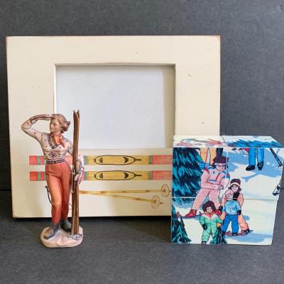 Lot 166:  Lady Skier Zeni Scupture, Block Puzzle & More