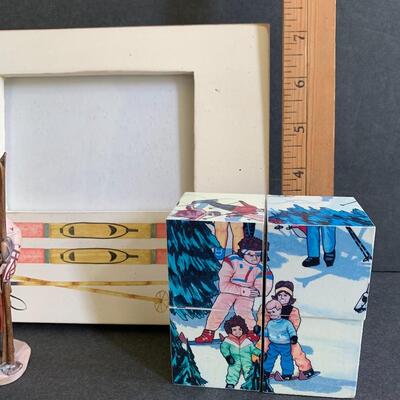 Lot 166:  Lady Skier Zeni Scupture, Block Puzzle & More