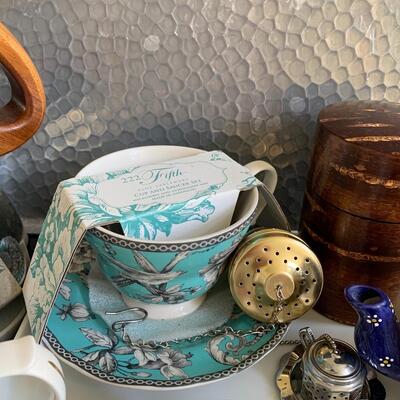 Lot 160:  China Teapot, Cherry Bark Tea Canister & More