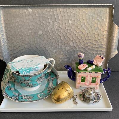 Lot 160:  China Teapot, Cherry Bark Tea Canister & More