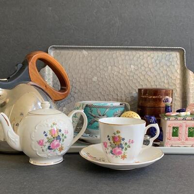 Lot 160:  China Teapot, Cherry Bark Tea Canister & More