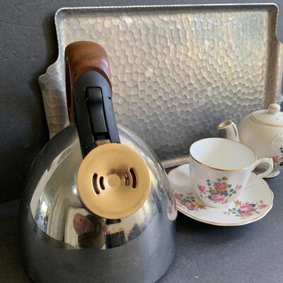 Lot 160:  China Teapot, Cherry Bark Tea Canister & More