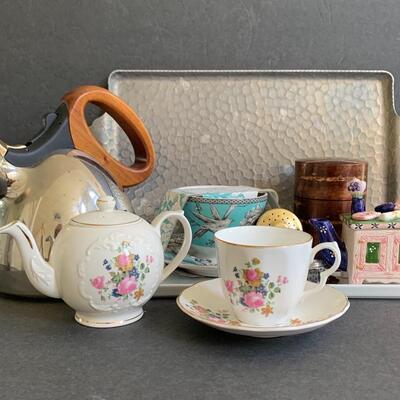 Lot 160:  China Teapot, Cherry Bark Tea Canister & More