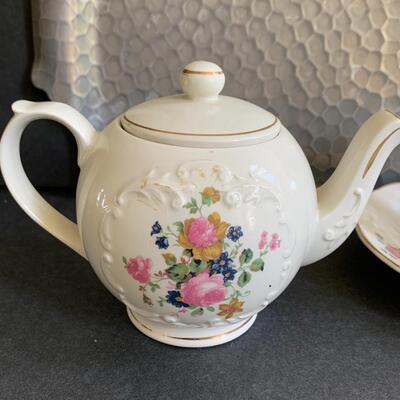 Lot 160:  China Teapot, Cherry Bark Tea Canister & More