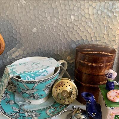 Lot 160:  China Teapot, Cherry Bark Tea Canister & More