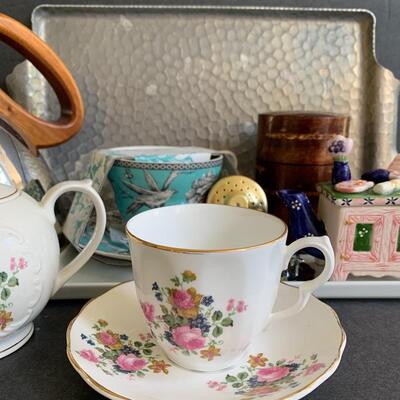 Lot 160:  China Teapot, Cherry Bark Tea Canister & More