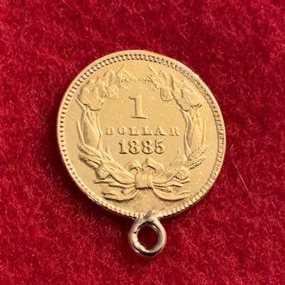 1885 CLOSED WREATH GOLD DOLLAR WITH LOOP