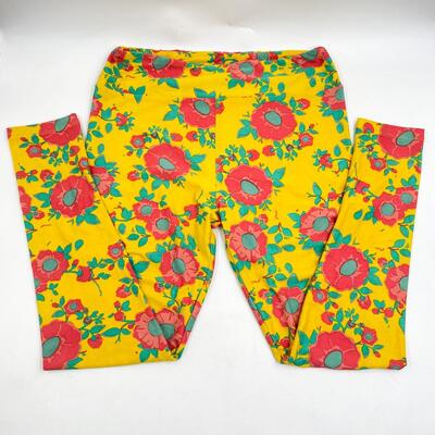 LULAROE â€œTALL & CURVYâ€ YELLOW & RED FLORAL LEGGINGS