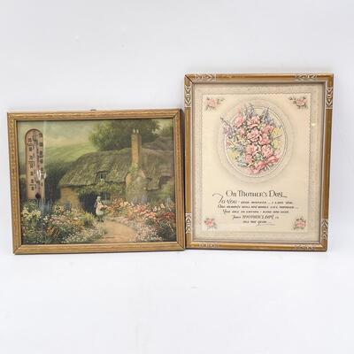VINTAGE FRAMED ART - ONE WITH THERMOMETER