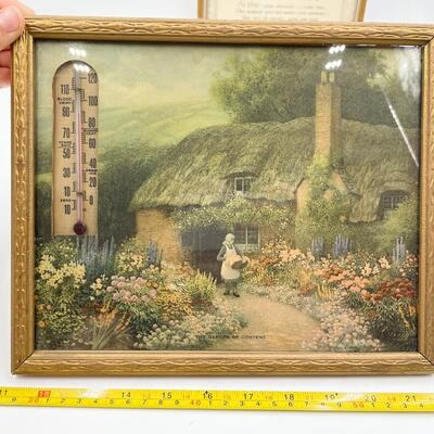 VINTAGE FRAMED ART - ONE WITH THERMOMETER
