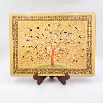 BIRD & TREE CORK PLACEMAT W/ WOODEN STAND