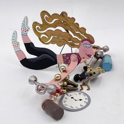 *SIGNED* KAREN ROSSI FOR SILVESTRI HANDMADE â€œAEROBIC INSTRUCTOR FANCIFUL FLIGHTâ€ METAL ORNAMENT W/ CHARMS