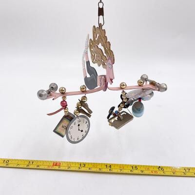 *SIGNED* KAREN ROSSI FOR SILVESTRI HANDMADE â€œAEROBIC INSTRUCTOR FANCIFUL FLIGHTâ€ METAL ORNAMENT W/ CHARMS