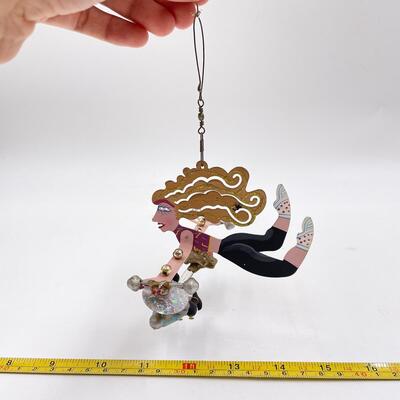 *SIGNED* KAREN ROSSI FOR SILVESTRI HANDMADE â€œAEROBIC INSTRUCTOR FANCIFUL FLIGHTâ€ METAL ORNAMENT W/ CHARMS