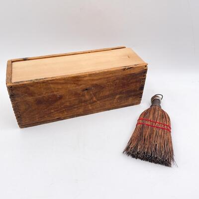 PRIMITIVE WOODEN BOX & HAND BROOM