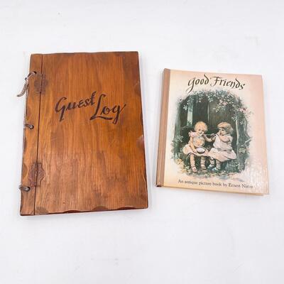 VINTAGE WOODEN GUEST LOG BOOK & POP-UP BOOK