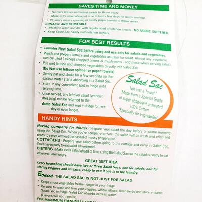 100% COTTON SALAD SAC NEW IN PACKAGE