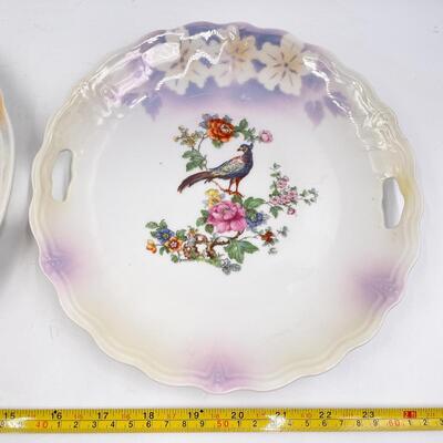 VINTAGE OREMONT BAVARIA 9.5â€ PEACOCK & HIBISCUS DECORATIVE CHINA PLATES