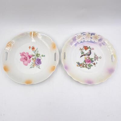 VINTAGE OREMONT BAVARIA 9.5â€ PEACOCK & HIBISCUS DECORATIVE CHINA PLATES