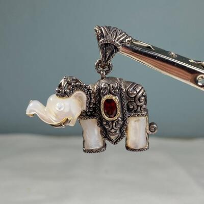 Barbara Bixby Sterling 925 18k Gold Moonstone Garnet Elephant Pendant Charm
