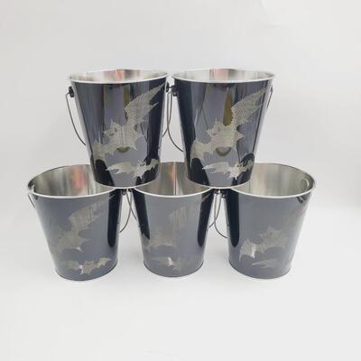 METAL HALLOWEEN BAT BUCKETS BUNDLE OF 5