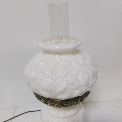 Vintage Milk Glass Shade Hurricane Lamp 