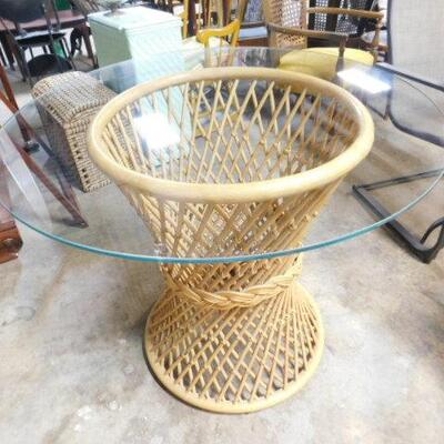 Rattan Base Glass Top Table 36