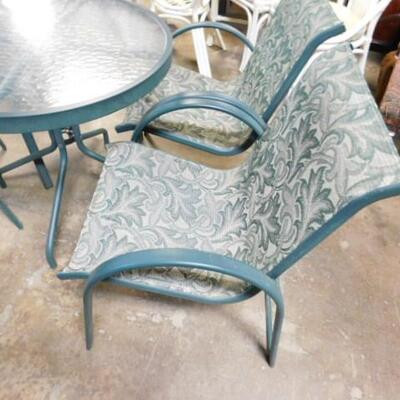 Outdoor Patio Green Table and Floral Pattern Fabric Chair Set 30