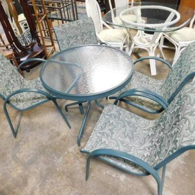 Outdoor Patio Green Table and Floral Pattern Fabric Chair Set 30