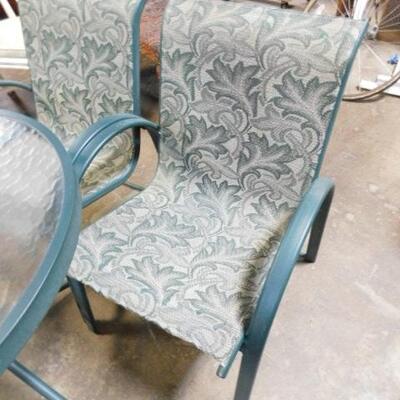 Outdoor Patio Green Table and Floral Pattern Fabric Chair Set 30