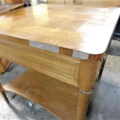 Solid Wood Henredon Table with Drawer and Stretcher Shelf