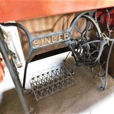 Antique Singer Sewing Machine Cabinet with Cast Iron Treadle Base