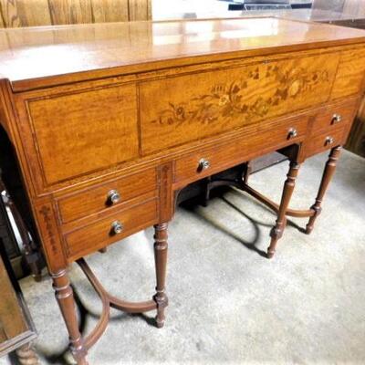 Antique Maple Writing Desk Sideboard with Rosewood Inlay and Bellflower Accents 