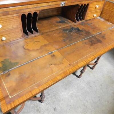 Antique Maple Writing Desk Sideboard with Rosewood Inlay and Bellflower Accents 