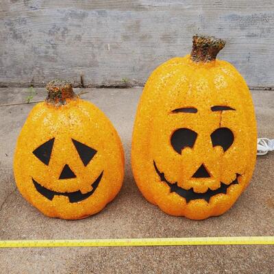 VINTAGE SEASONS MELTED POPCORN LIGHT UP JACK~O~LANTERNS BUNDLE OF 4