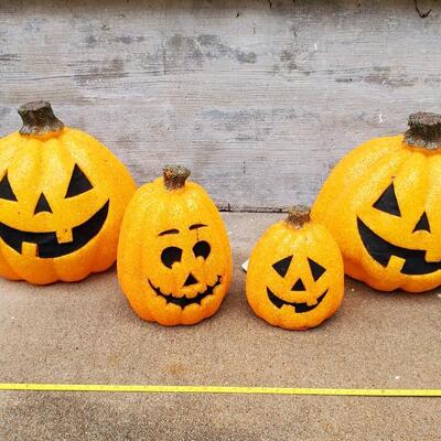 VINTAGE SEASONS MELTED POPCORN LIGHT UP JACK~O~LANTERNS BUNDLE OF 4