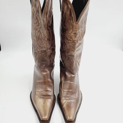 MARIA LYA COPPER/TAN LEATHER CALF BOOTS SIZE 10
